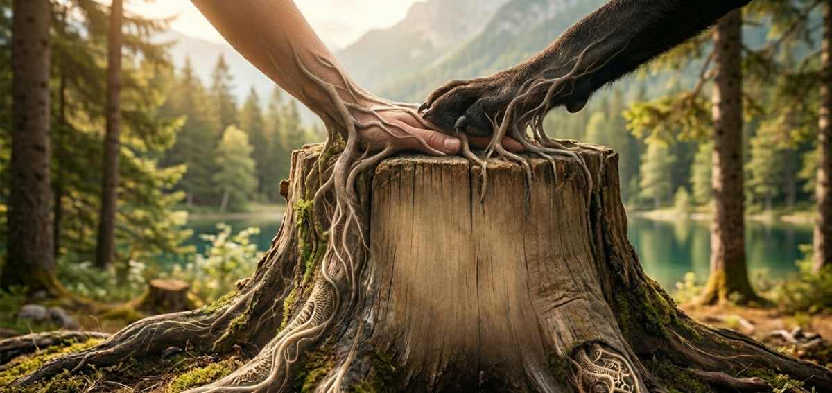 Gros plan d'une patte de chien posée avec douceur dans une main humaine, symbolisant le lien et la confiance en médiation animale Haute-Garonne.